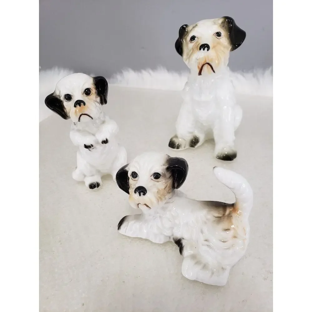 Vintage Ceramic Schnauzer Terrier Dog Figure Japan MCM‎ lot set 3 decor grandma